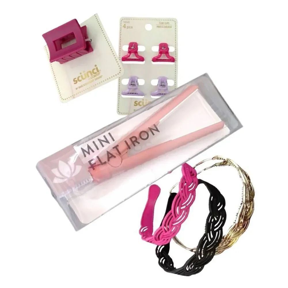 Vivitar Pink Mini Flat Iron with 8 Piece Hair Accessories Bundle‎